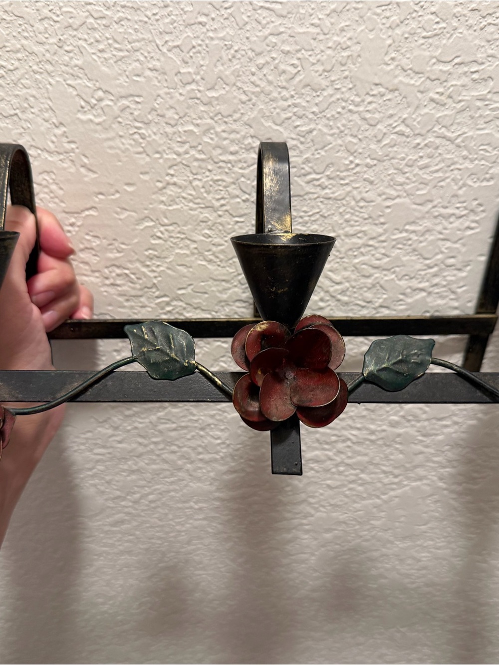 Vintage Gothic Metal Rose Candlestick Holder